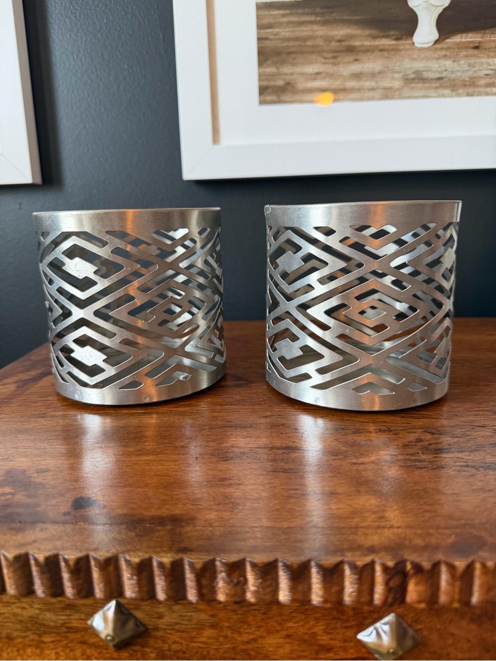 Metal Filigree Candle Holders - Silver (Set of 2)